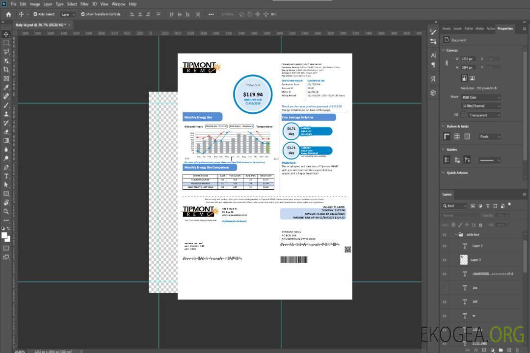 Modèle de facture de services publics d'entreprise USA Indiana Tipmont aux formats Word et PDF template